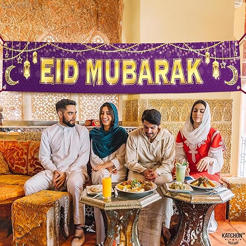 Miniatura 5 de KatchOn, Cartel grande de Eid Mubarak - Decoraciones de Eid Mubarak - 120 x 20 pulgadas  Decoraciones de Eid Mubarak para el hogar  Cartel de Eid