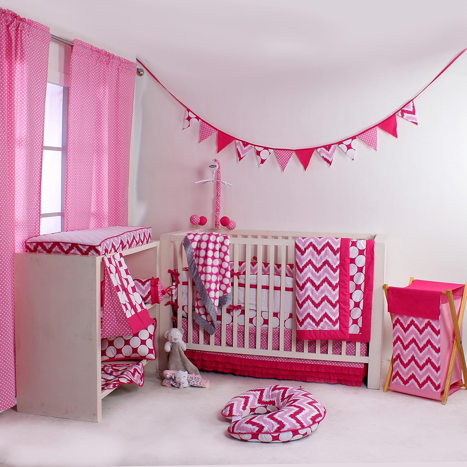 Bacati - Mixnmatch Ikat Chevron Pink Baby/Toddler Collection (Chevron Crib/Toddler Comforter/Playmat)