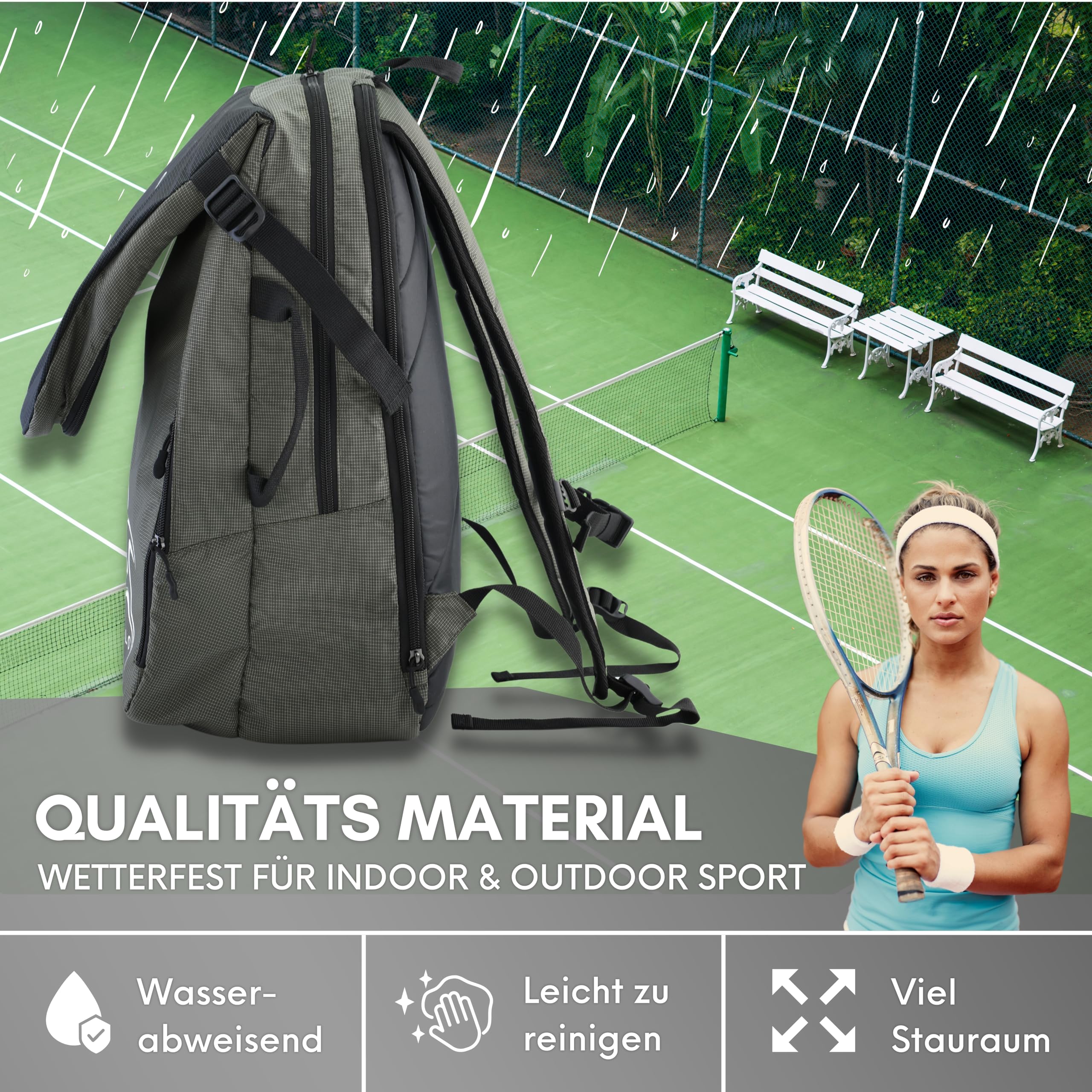 BALLO® Tennisrucksack Tennistasche [NEUHEIT] Schlägertasche Rucksack Tasche Tennis Badminton | Damen Herren mit Schuhfach & geschlossenem Schläger Fach