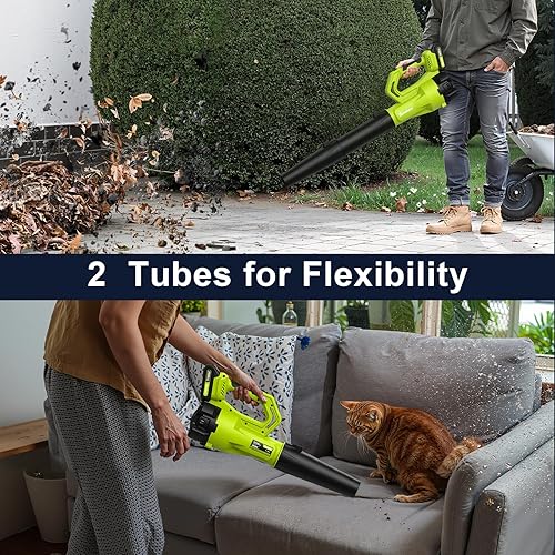Leaf Blower Cordless with 2 Batteries and Charger, Electric Battery Powered Cordless Leaf Blower, Portable Lightweight Handhold Blowers for Blowing Leaves, Patio Cleaning, Lawn Care and Dust(Light Green)