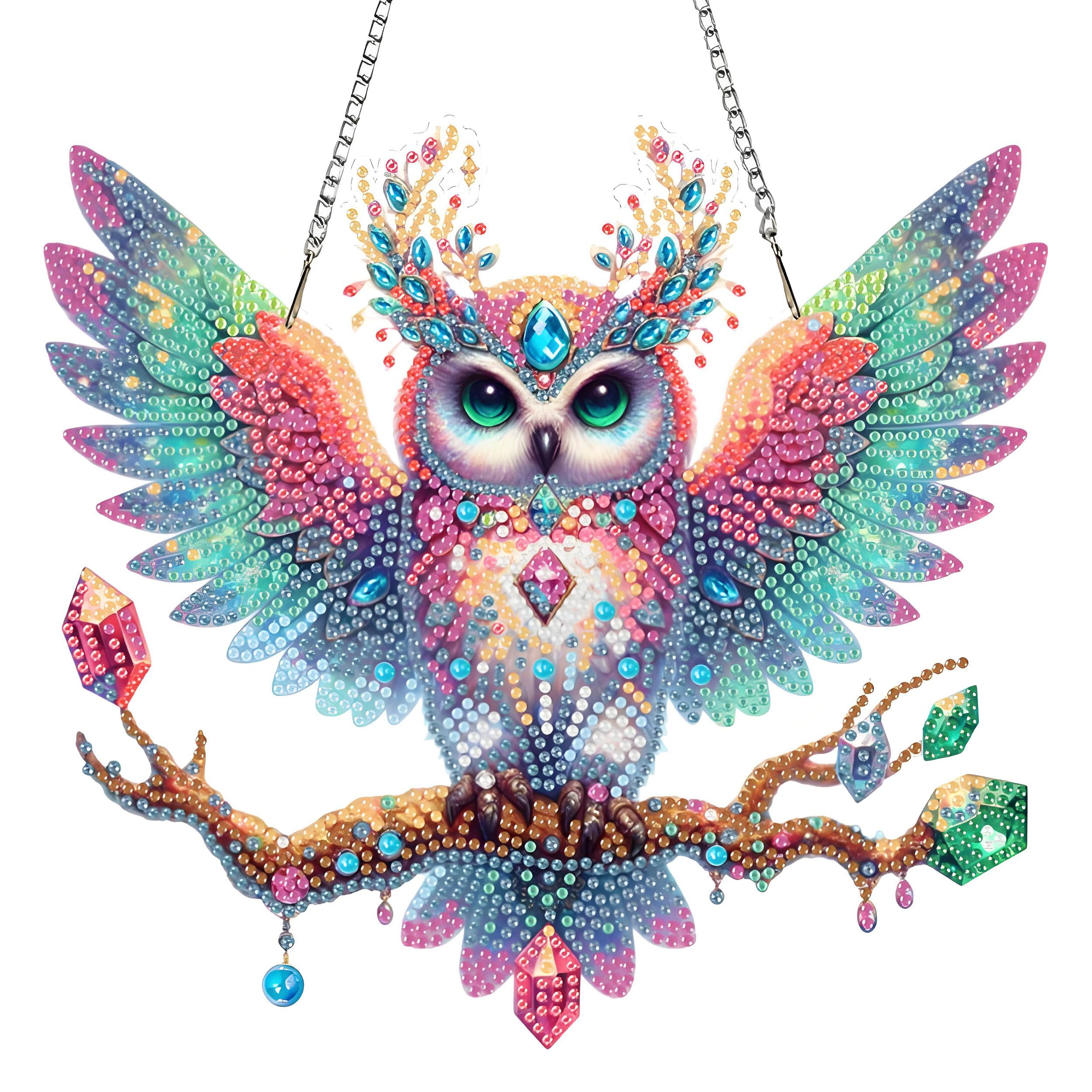 Diamond Painting Kits Hanging for Adult, Special Shaped Rhinestone, DIY Acrylic Diamond Art Painting Window Pendants Home Garden Wall Hanging Kits for Home Decor and Gifts (Owls)