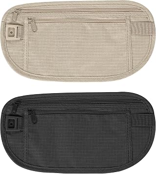 2 Pack Slim Travel Money Belt, Hidden Fanny Pack for Under Clothes - Secure Travel Wallet & Passport Holder for Men & Women