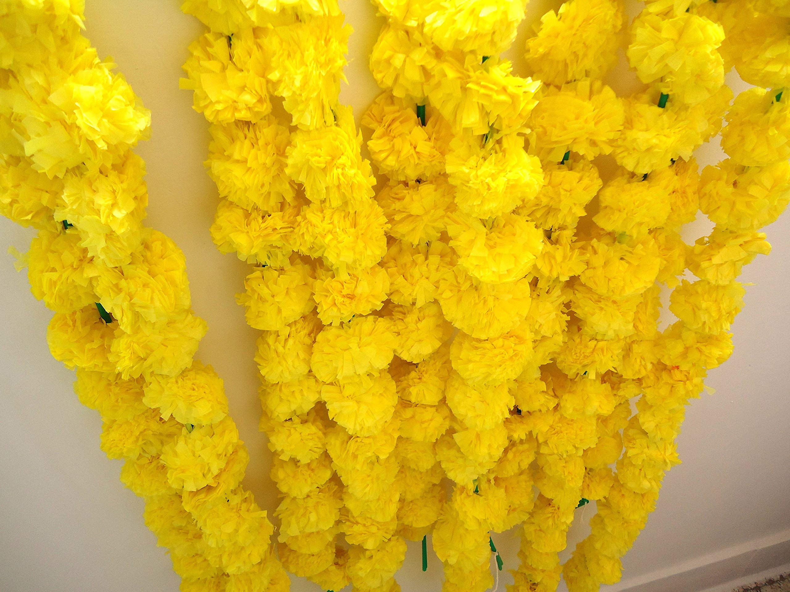 Estationeryhouse Yellow 5 Feet Long Marigold Garlands Artificial Flower, Wedding, Mehndi, Party (Pack Of 10) (Yellow)