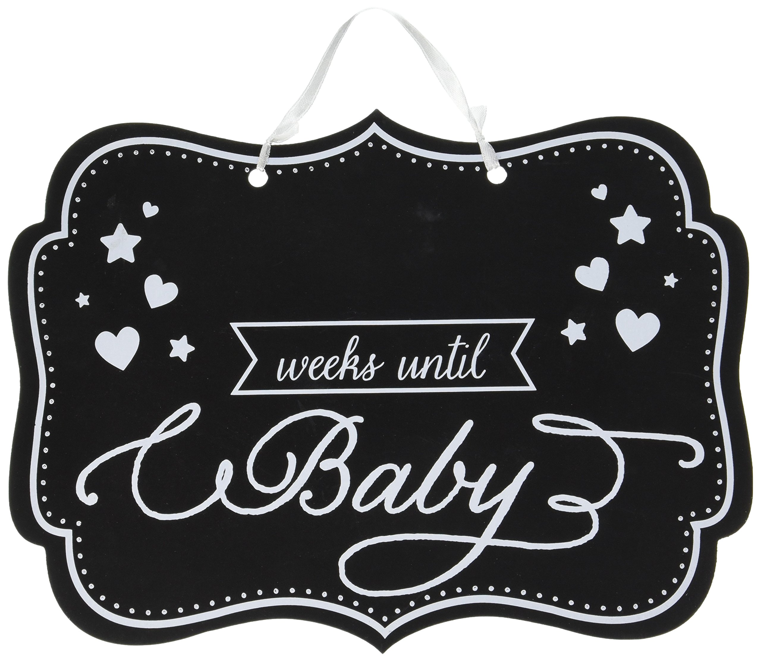 Amscam Weeks Until Baby Chalkboard Sign With Ribbon Hanger, 8 1/2" x 11 1/2", Black/White