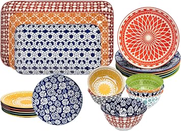 Annovero Cereal Bowls, Dinner & Salad Plates, Serving Platters | Cute and Colorful Porcelain Dinnerware for Kitchen | Microwave and Oven Safe.