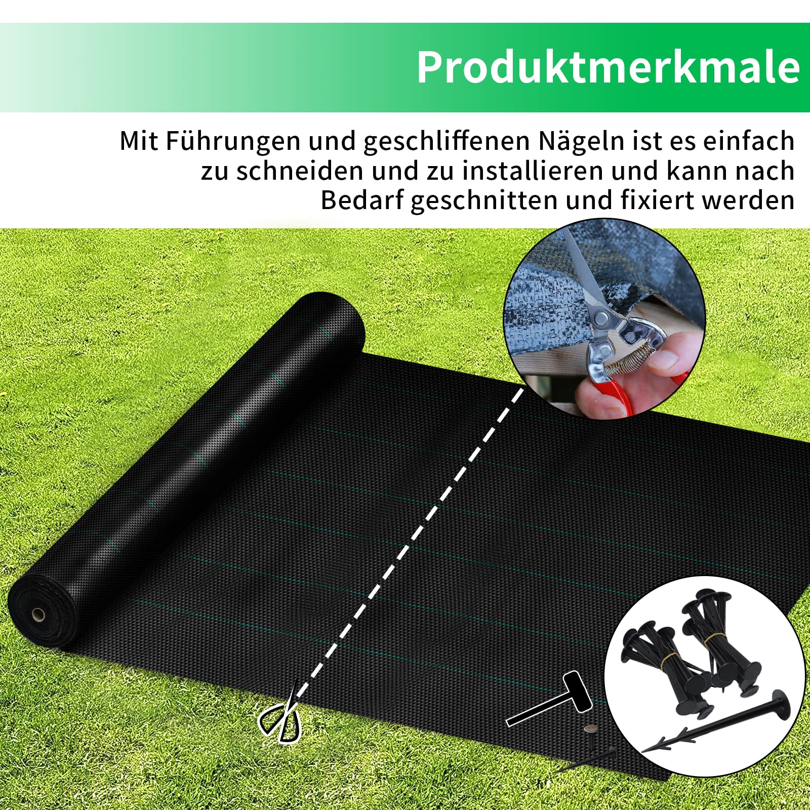 Froadp 100 g/m² Tkanina Przeciw Chwastom, Włóknina Ogrodowa Premium Bardzo Odporna na Rozerwanie, Folia Chwastów Przepuszczająca Wodę, Tkanina na Podłoże do Ogrodu i Wysokich Rabatek(50㎡, 1 x 50 m)