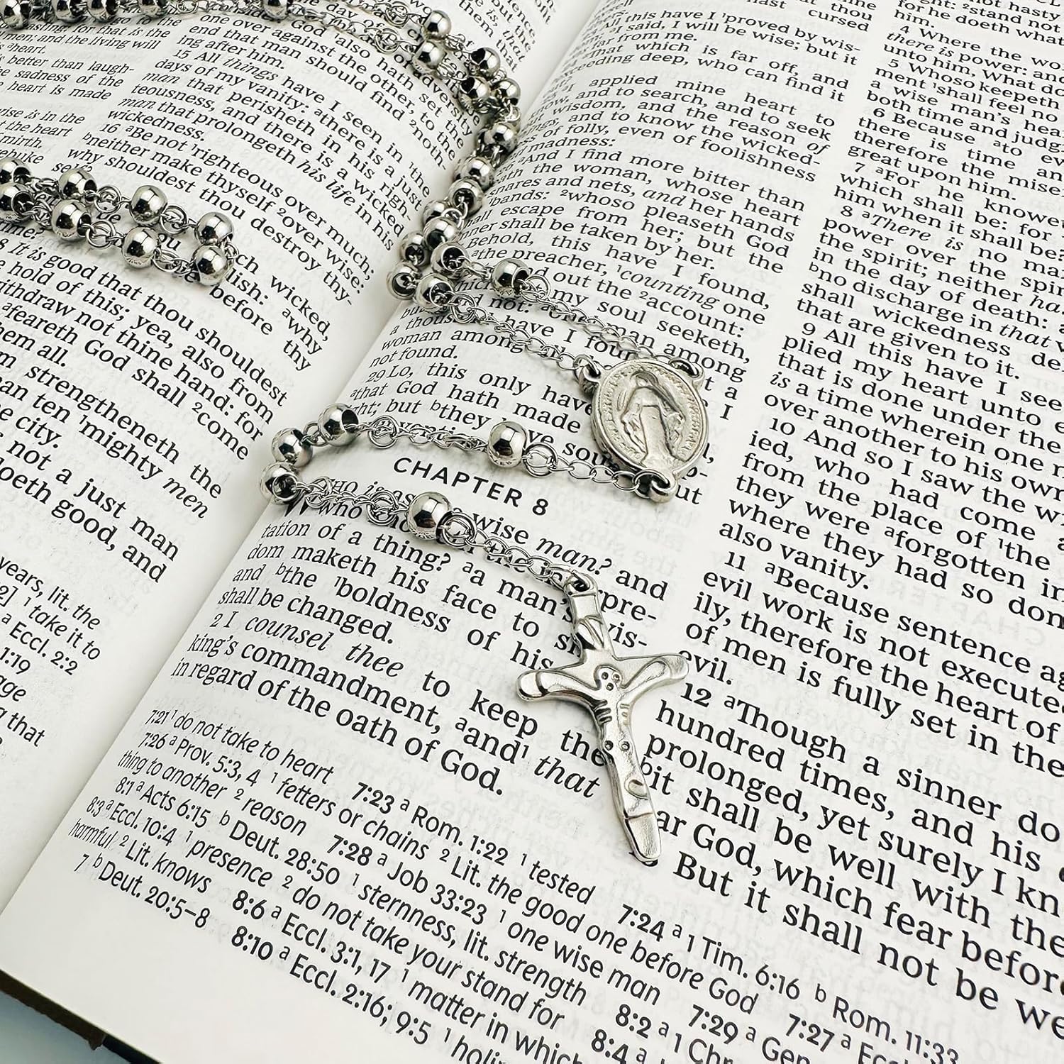 Stainless Steel Rosary Necklace for Men Women - St Benedict Crucifix Cross Prayer Beads - Durable Y Shaped Catholic Rosary Necklace for Daily Prayer - Religious Spiritual Protection Gift - Image 5