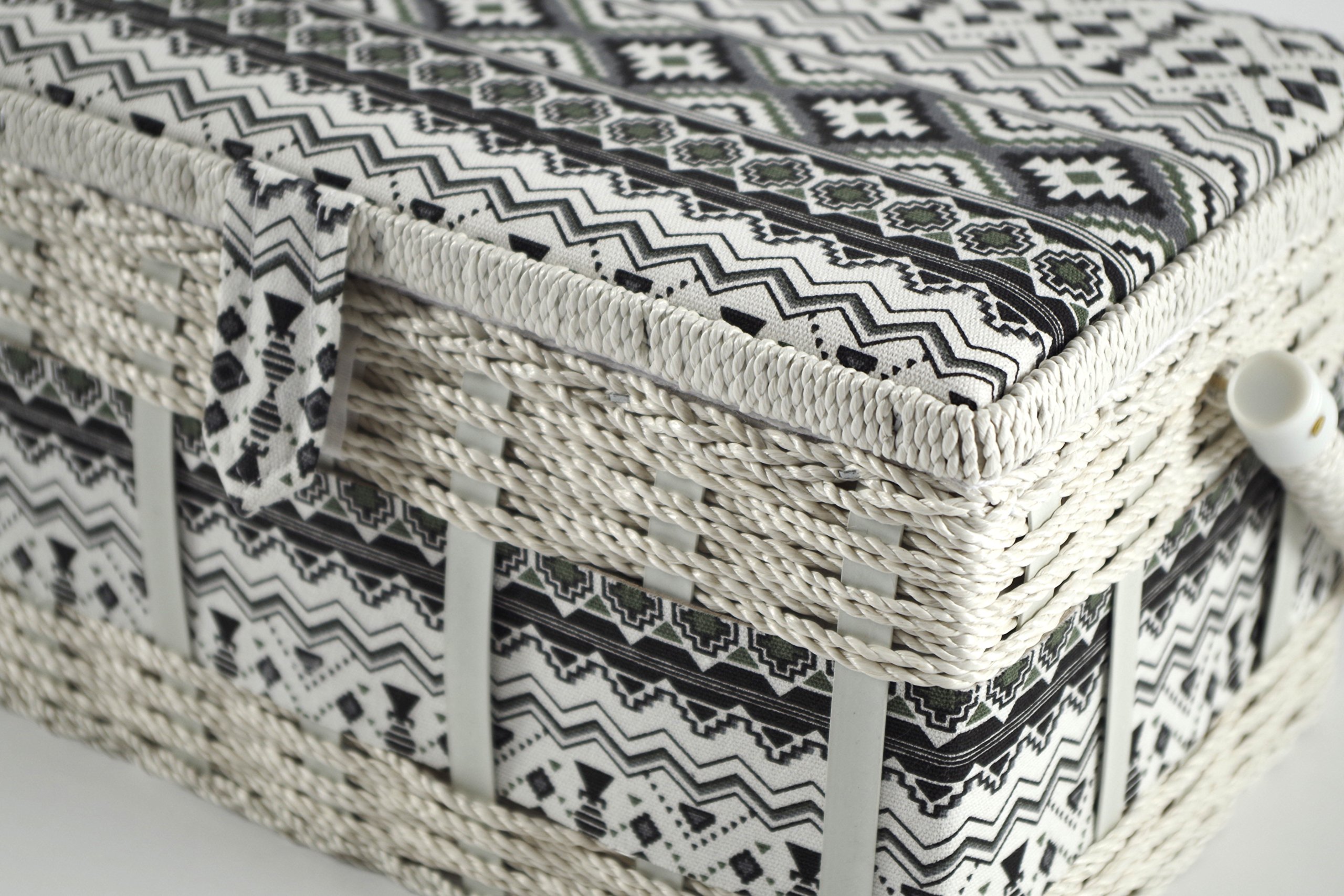 Kobolo Nähkästchen Nähkorb Nähkörbchen Nähkasten - Textil schwarz weiß - 28x18x16 cm