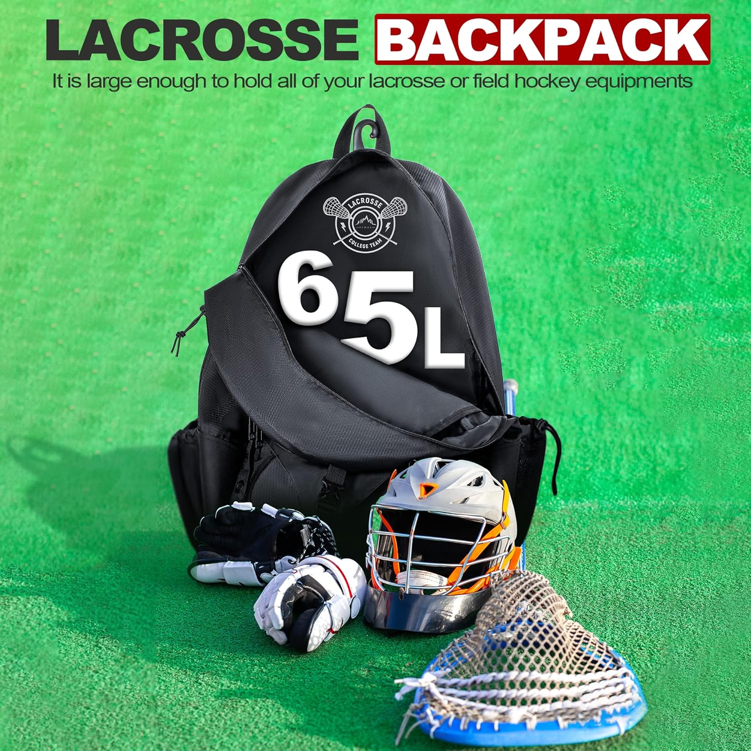 GoHimal Lacrosse Bag - Lacrosse Bags for Boys - Extra Large Lacrosse Backpack with Tow Stick Holder (Black)… : Sports & Outdoors