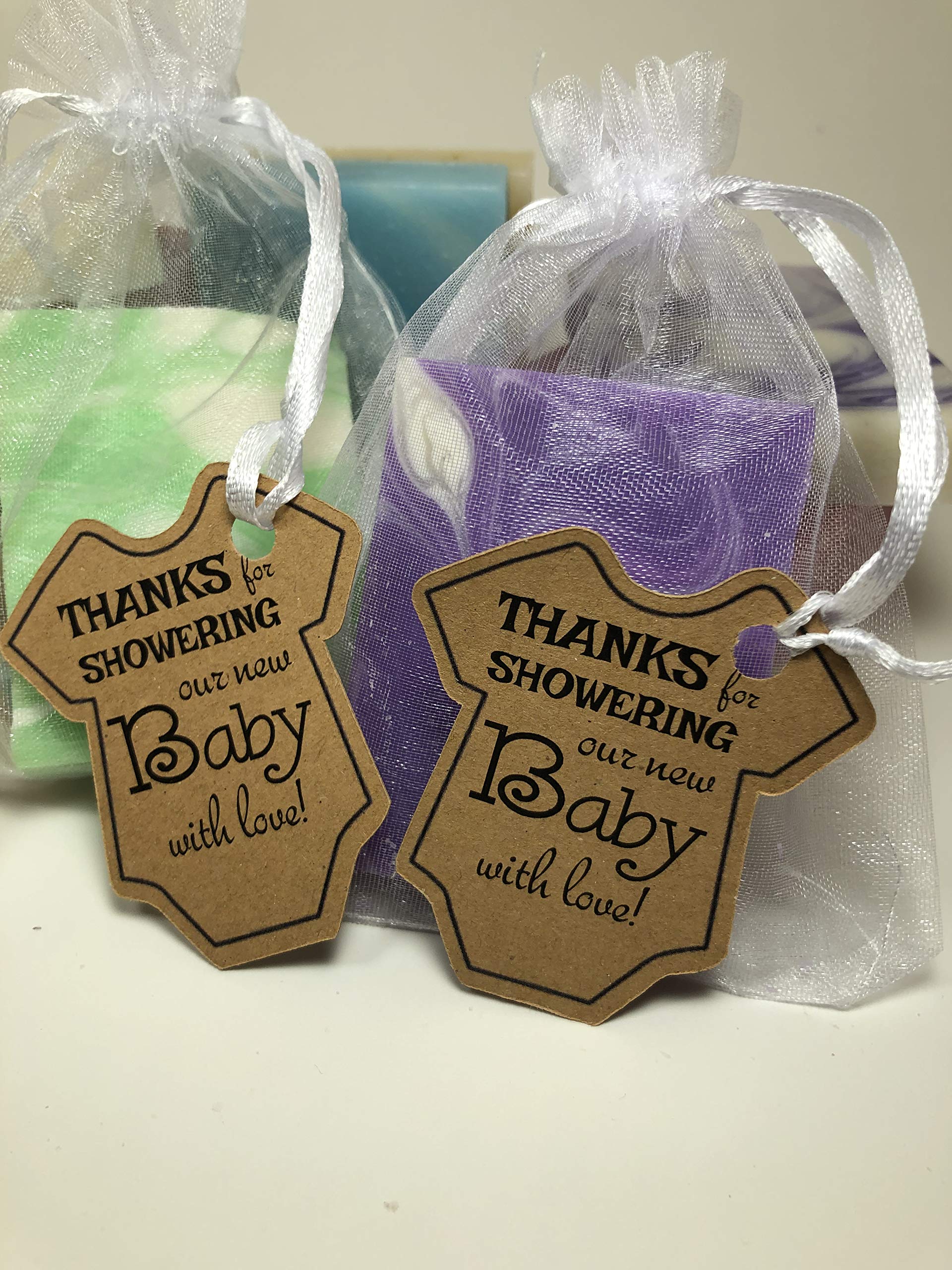 30 Mini Soap Shower Favors with mesh bags and custom tags