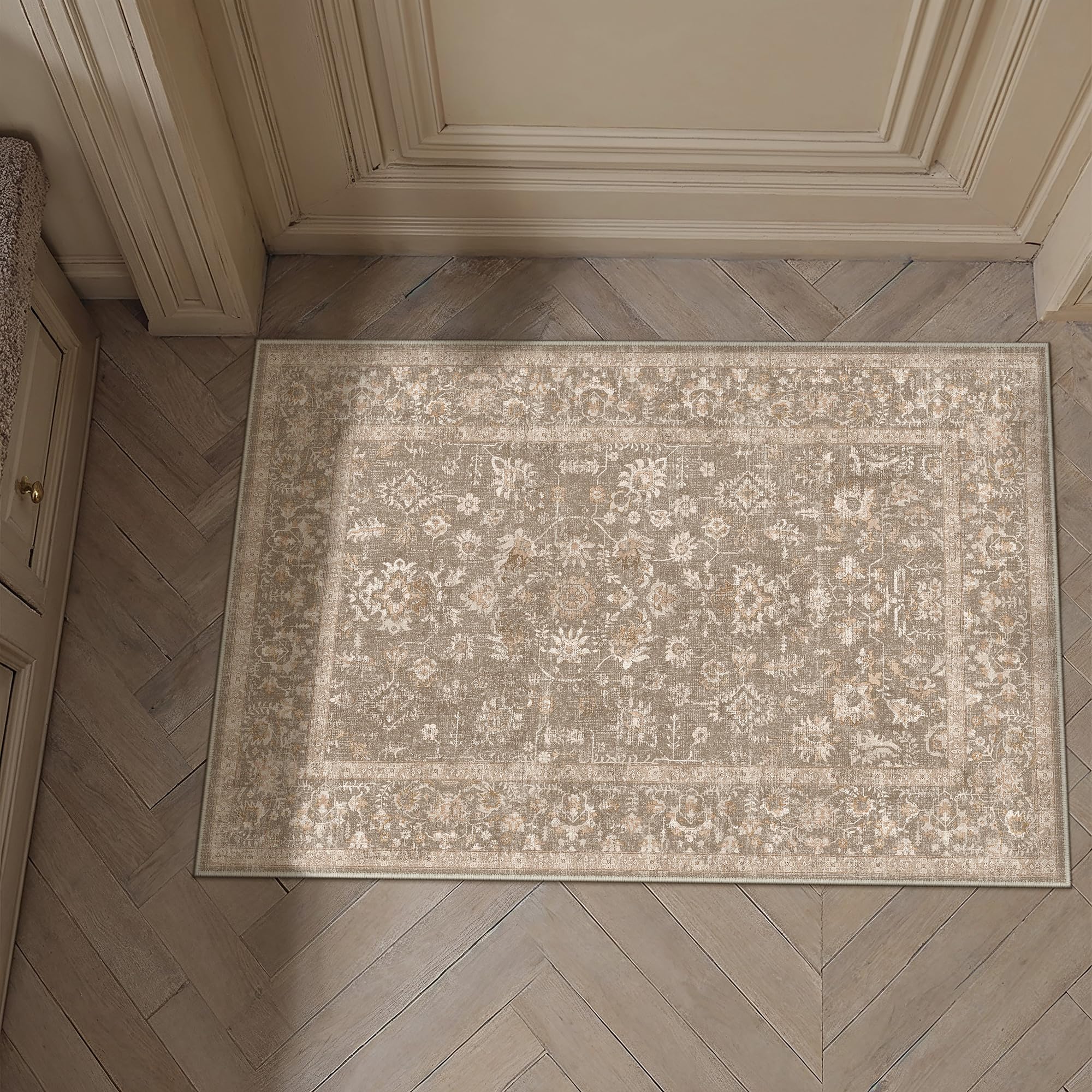 PureCozy 2x3 Deep Brown Area Rug Washable Vintage Non Slip Carpet