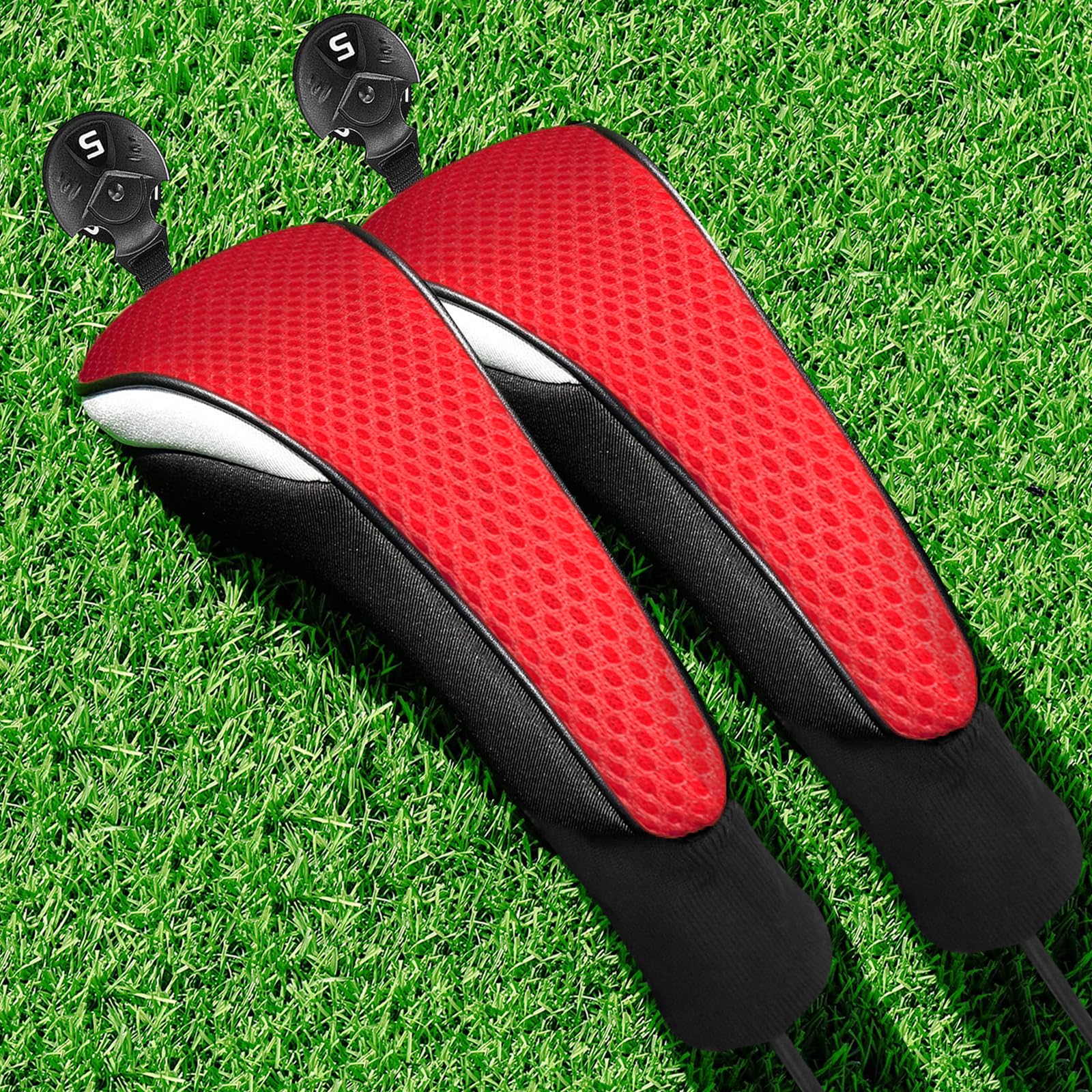 Golf Club Head Covers Woods Hybrids Value 3/4 Pack, Headcovers Men Women Long Neck 3 5 7 X with Interchangeable Number Tag, Fit All Hybrid Clubs Nike Ping Mizuno Titleist (Red, 2 Pack Hybrid Cover)
