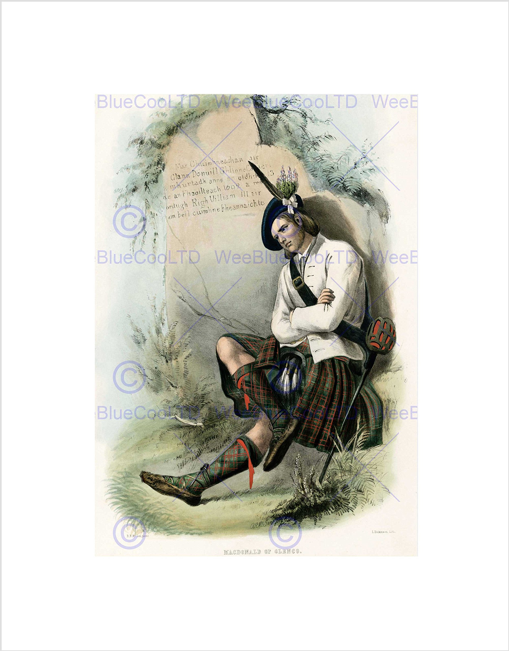 Wee Blue Coo Painting Highland Clan Scotland Tartan Macdonald Glencoe Wall Art Print
