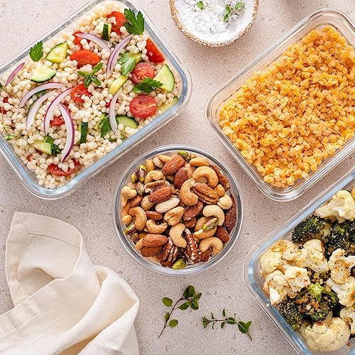 Miniatura 9 de Freshware Contenedores de almacenamiento de vidrio con tapas, 24 piezas, 12 recipientes con 12 tapas, recipiente de vidrio para preparación de