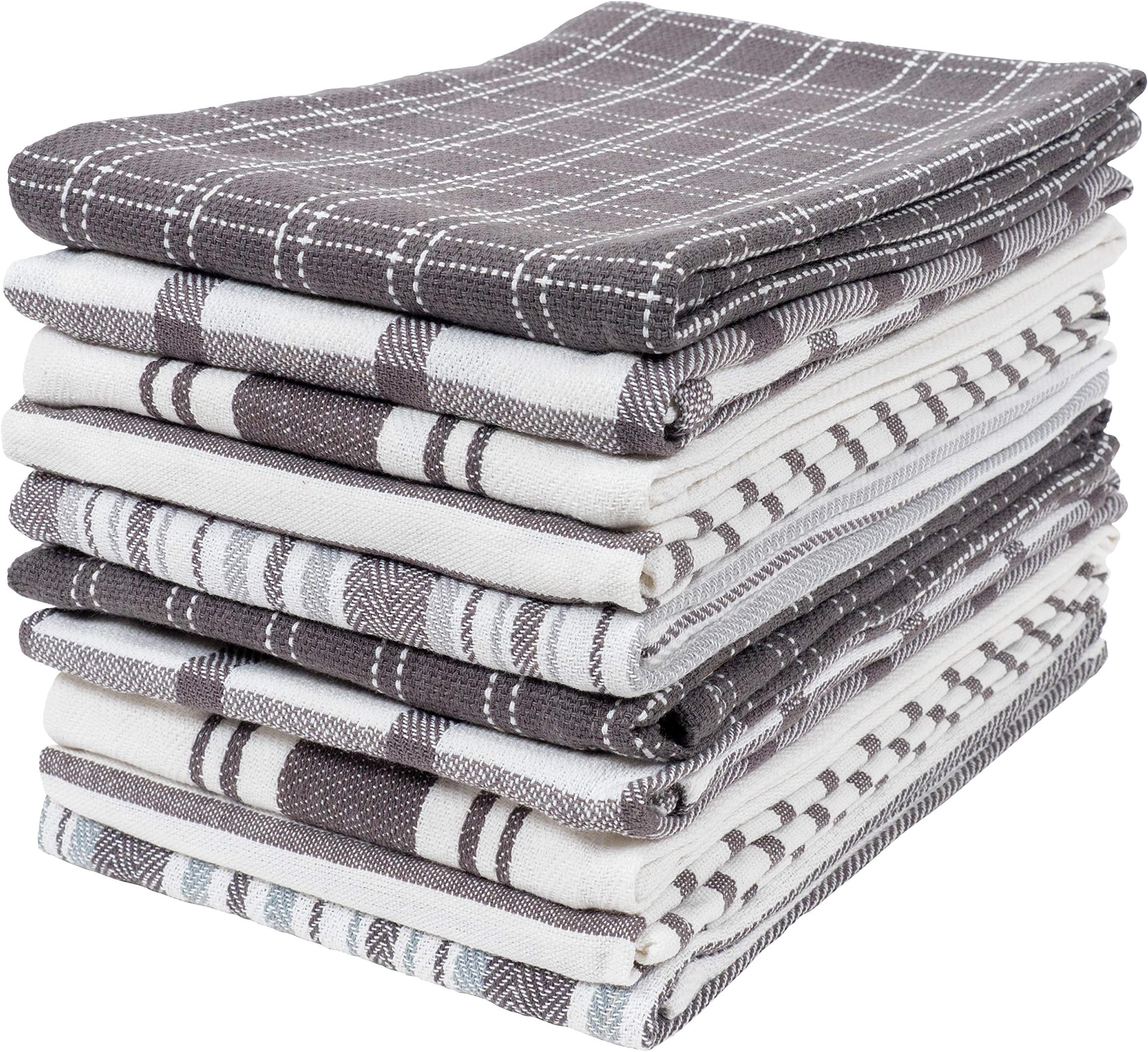 KAF Home Assorted Flat Kitchen Towels |100% Cotton - 18 x 28 inches | Ultra Absorbent Soft Dish Towels | Perfect for Cooking, Cleaning, and Drying Hands (Gray, 18 x 28-10 Pack)