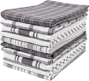 KAF Home Assorted Flat Kitchen Towels |100% Cotton - 18 x 28 inches | Ultra Absorbent Soft Dish Towels | Perfect for Cooking, Cleaning, and Drying Hands (Gray, 18 x 28-10 Pack)