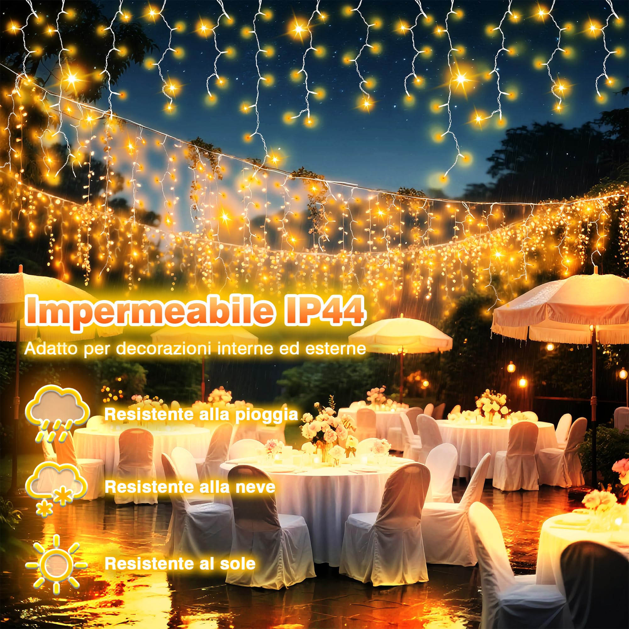 Xahpower Luci di Natale da Esterno Cascata, 624 LED 18M Luci di Natale da Esterno con Telecomando, 8 Modalità, Tenda Luminosa per Balcone, Natale, Matrimoni, Feste - Bianco Caldo