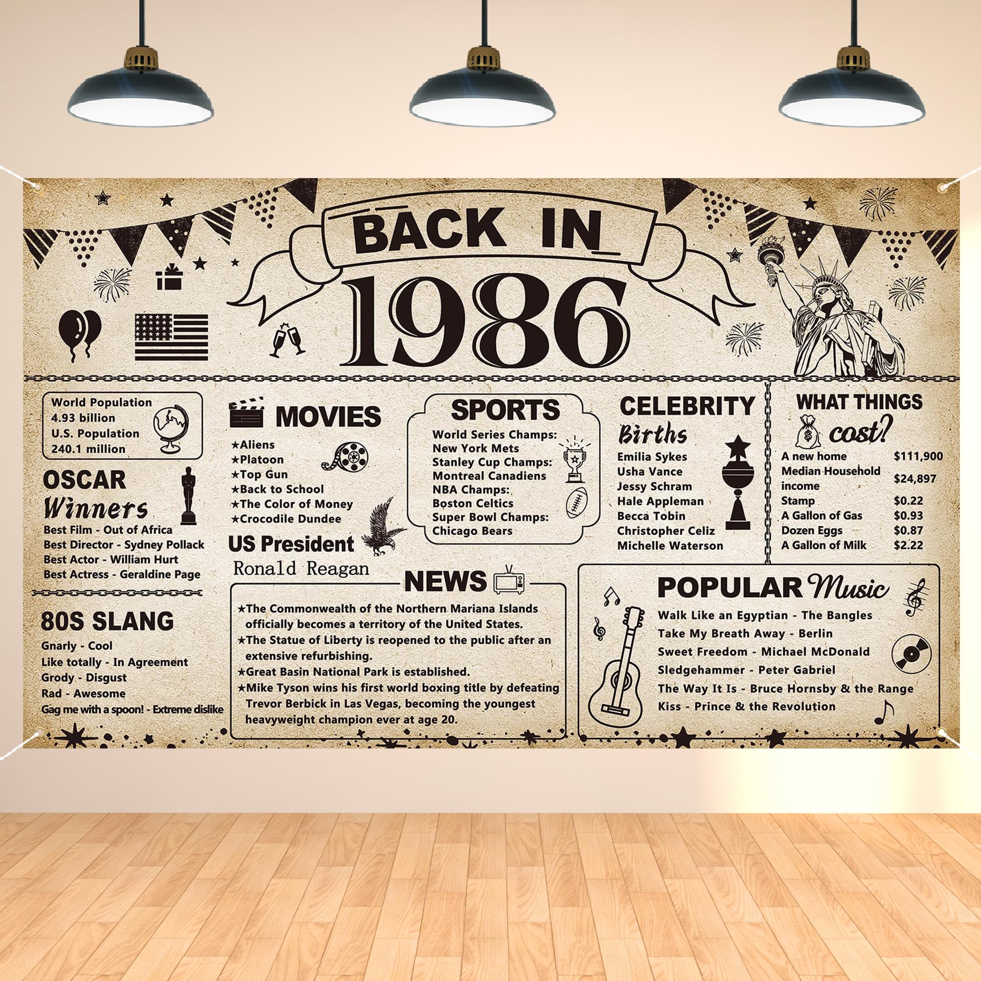 Photo 1 of DARUNAXY 40th Birthday Party Decorations, Vintage Back in 1986 Banner 40 Year Old Birthday Party Poster Supplies Vintage 1986 Backdrop Photography Background for Men & Women 40th Class Reunion Decor