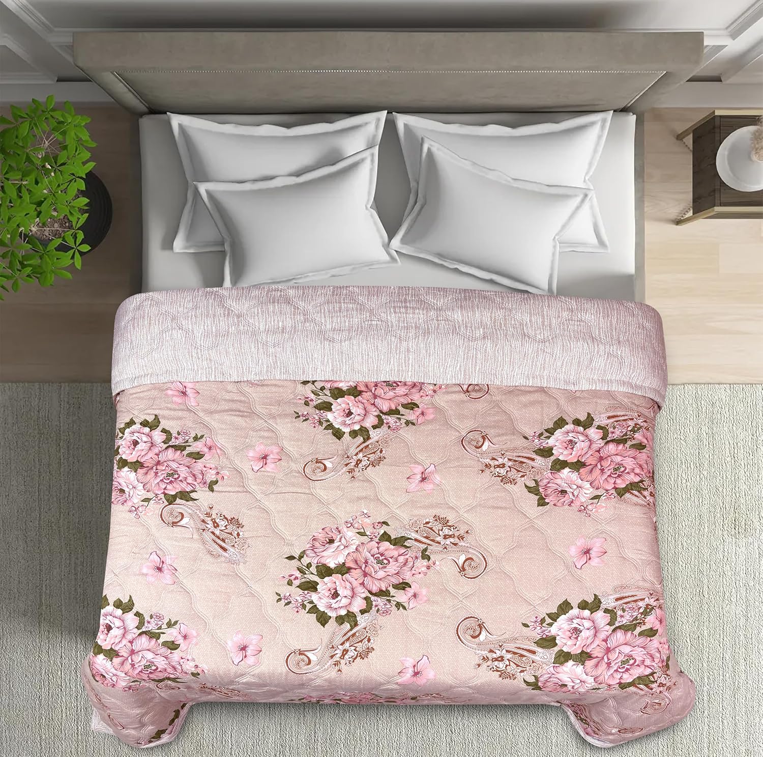 Signature Microfiber Reversible Double Bed 300 GSM Comforter (Blushy Peach, Double Bed)| TC – 300