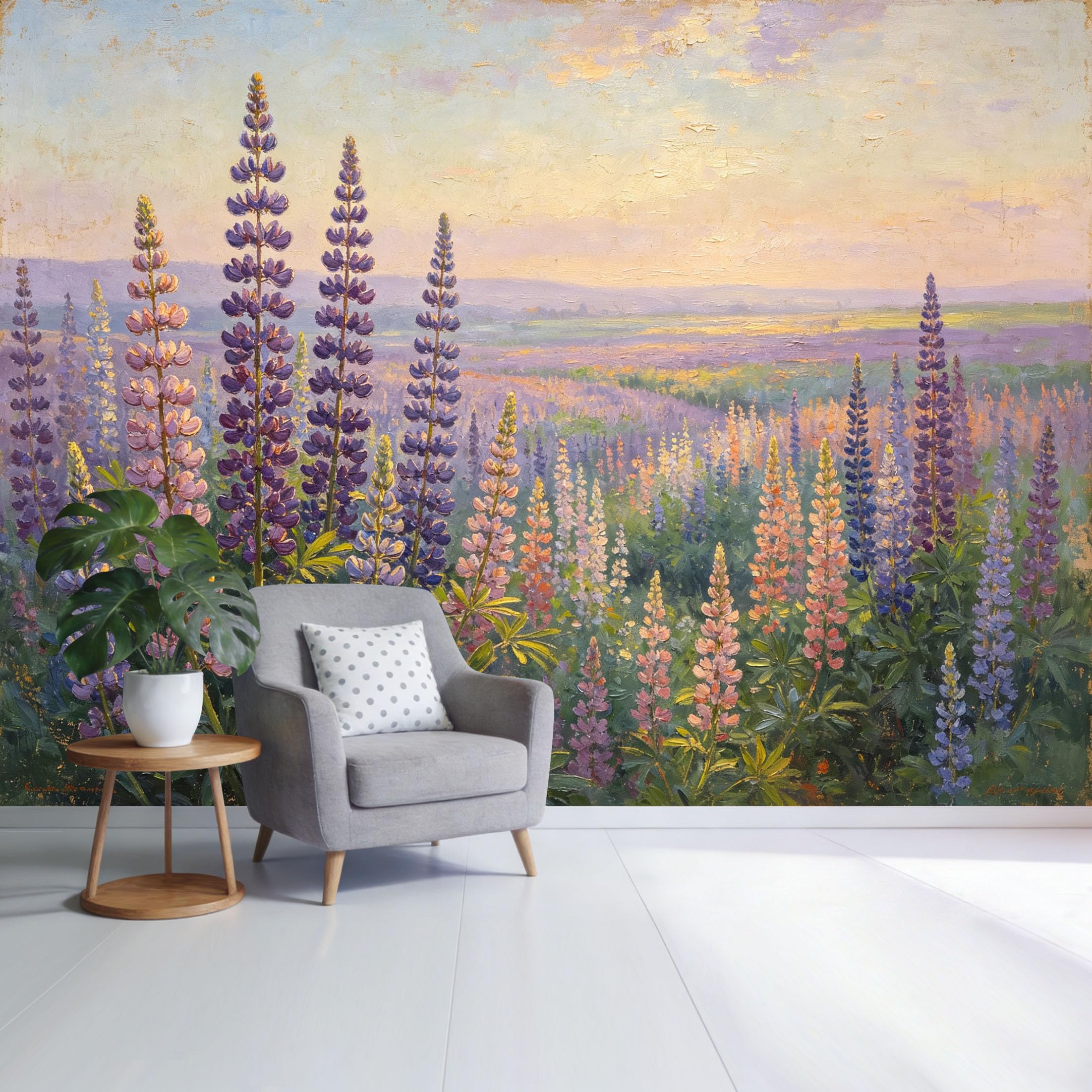 Custom Size Wall Mural Lavender Field Sunrise Landscape Botanical Oil Painting Style SelfAdhesive Wall Fabric Removable Wallpaper for Home Office Decor