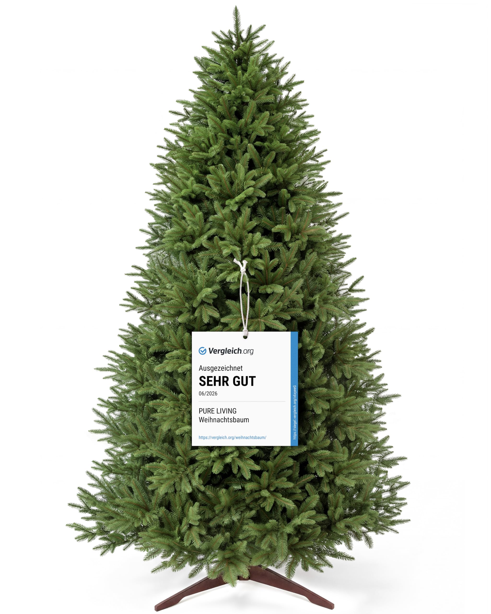 Weihnachtsbaum künstlich 250cm 100% PE Spitzen – TESTSIEGER – Naturgetreu, dichte Zweige, Künstlicher Weihnachtsbaum mit Holzständer und Aufbewahrungstasche – Tannenbaum künstlich von Pure Living