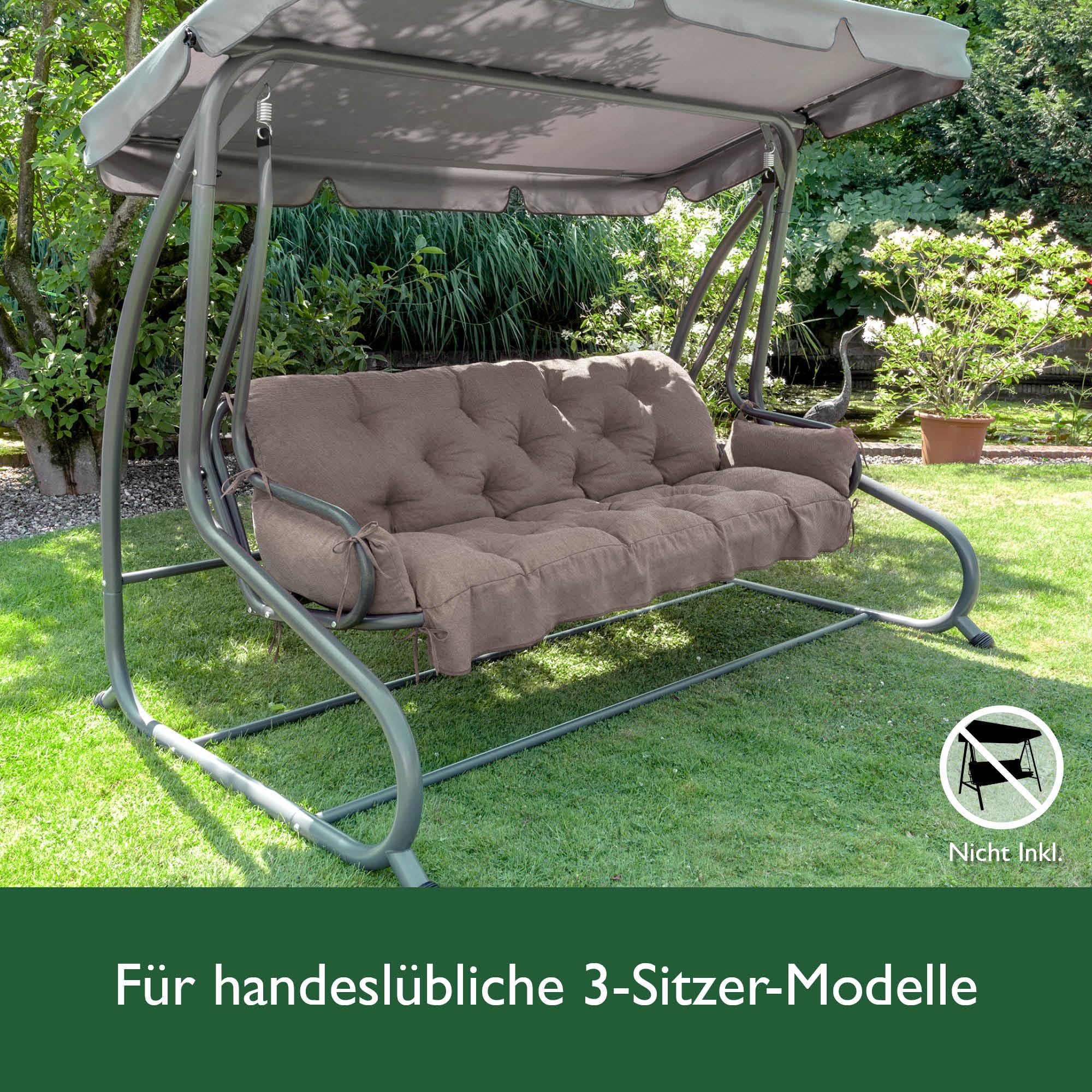 Beautissu Sitzkissen für Hollywoodschaukel 180x50x8cm Flair HS - Garten Auflage mit Zwei Kissen - Polster für Gartenbank Schaumflockenfüllung Polsterauflage Taupe