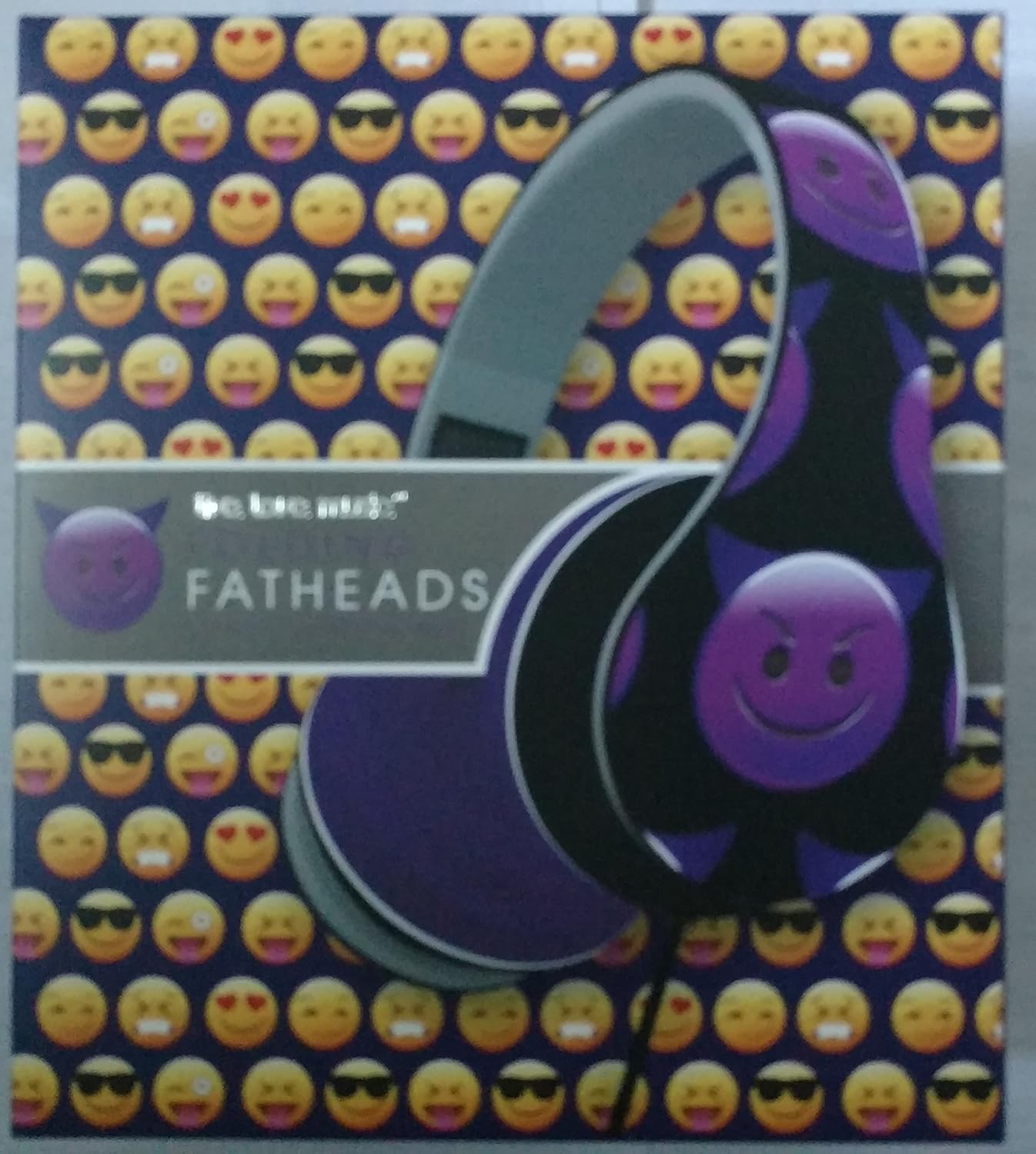 Folding Fatheads Purple Evil Smiley Face Emoji Headphones