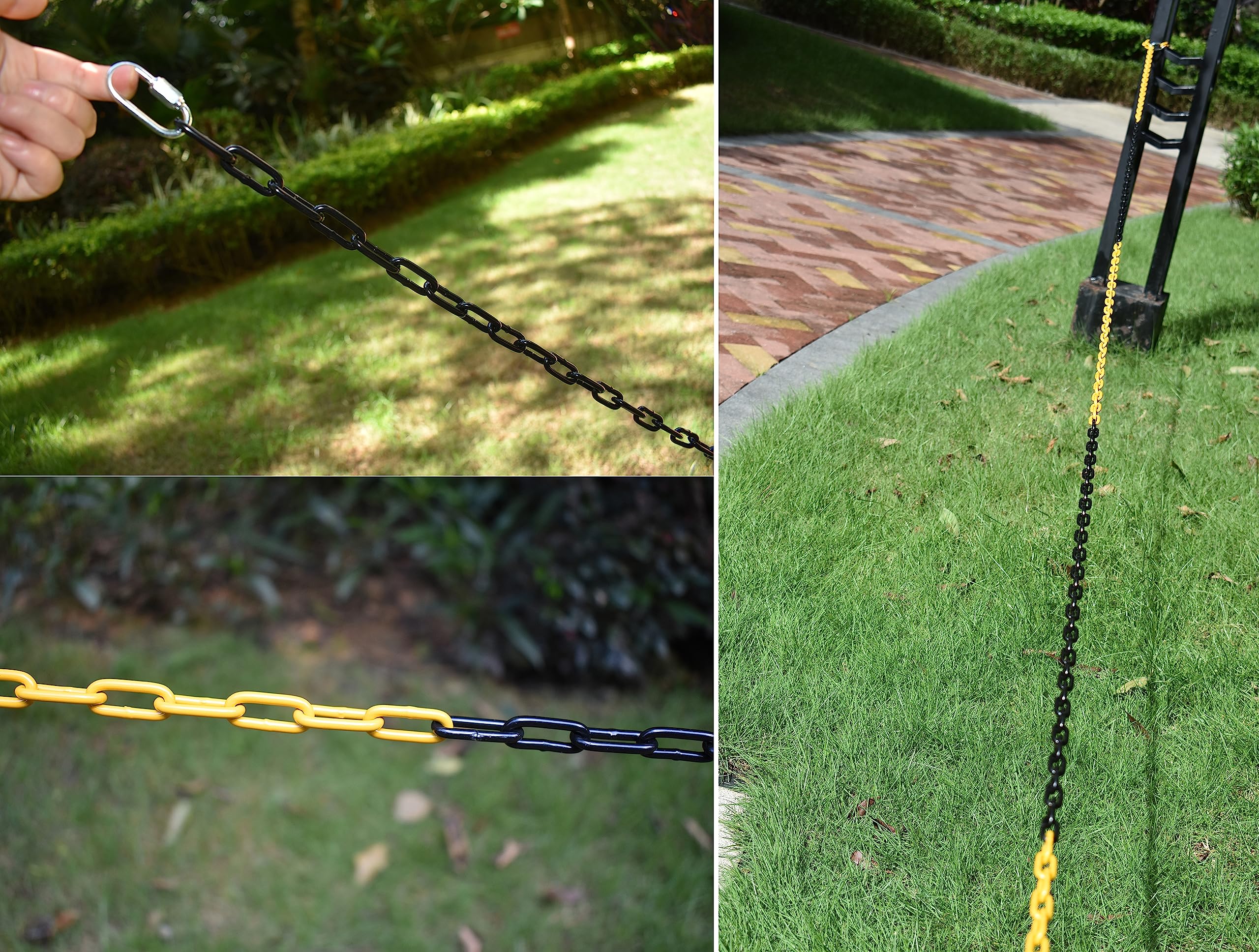 Chaîne de Signalisation en Métal avec 2 Boucles de Connexion - Jaune/Noir Diamètre de 4 mm - Chaîne de Barrière Chaîne de sécurité (10 Mètres)