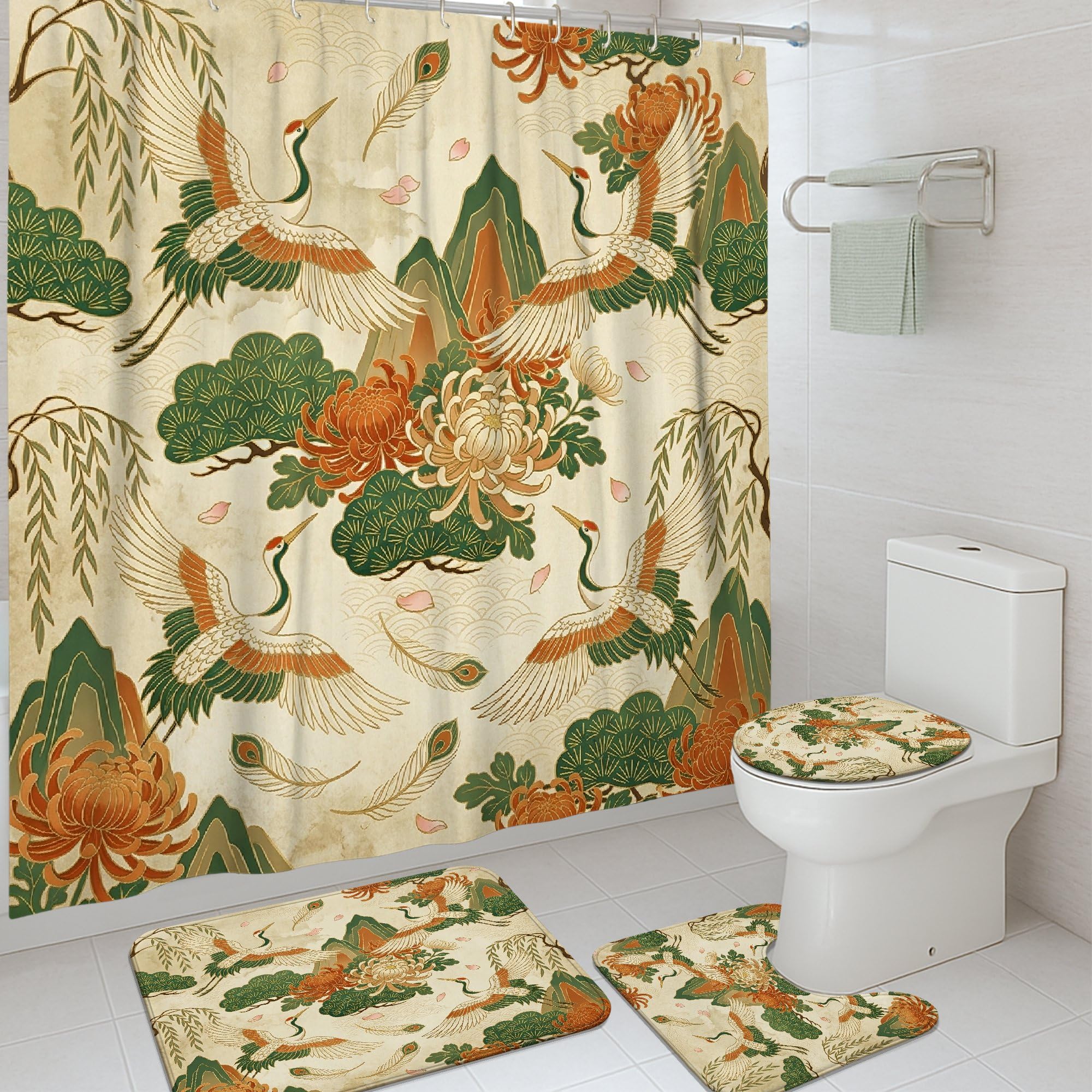Rideau de douche nénuphar traditionnel et tapis | Créez votre cocon zen