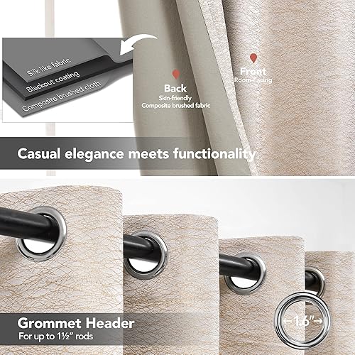 Miniatura 5 de Deconovo Cortinas 100% opacas de 63 pulgadas de largo, cortinas opacas para dormitorio, sala de estar, cortinas opacas de 63 pulgadas de largo,