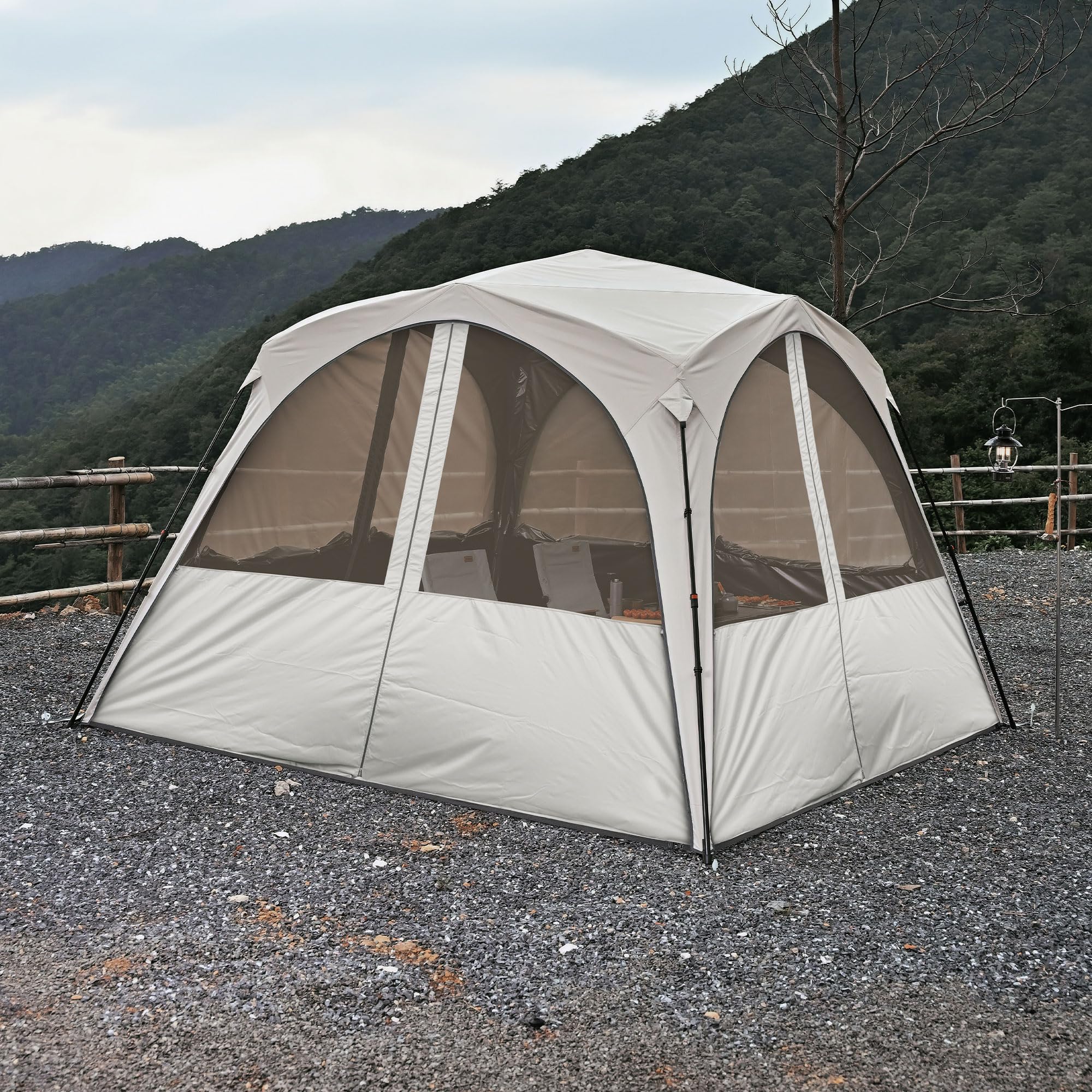 Camping Pavillon 3×3m Kuppelzelt mit 4 or 2×2-in-1 Seitenteilen Wasserdicht Sonnenschutz und Moskitonetz mit Titan-Blackout Beschichtung Camping & Strand & Gartenzelt Pop Up Zelt Aufbau