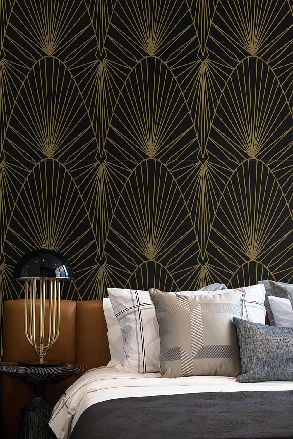 Yasinet Peel|Stick Wallpaper Black|Gold Geometric Contact Paper Black|Gold Stripe Removable Self Adhesive Wallpaper Decorative for Wall Countertop Furniture Vinyl Film 17.3''x393.7''