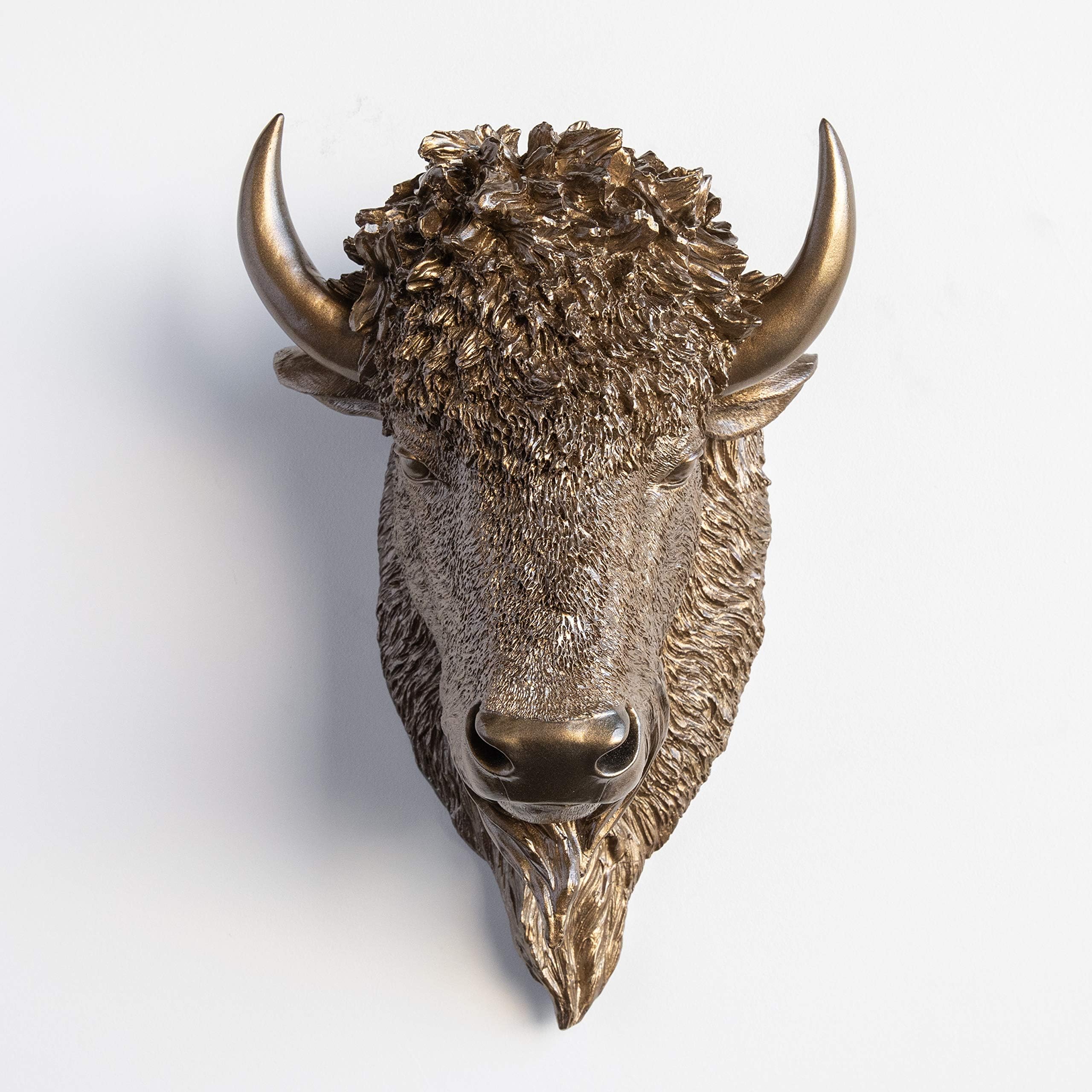 Faux Taxidermy Bison Head Wall Mount, Bronze, BIH09