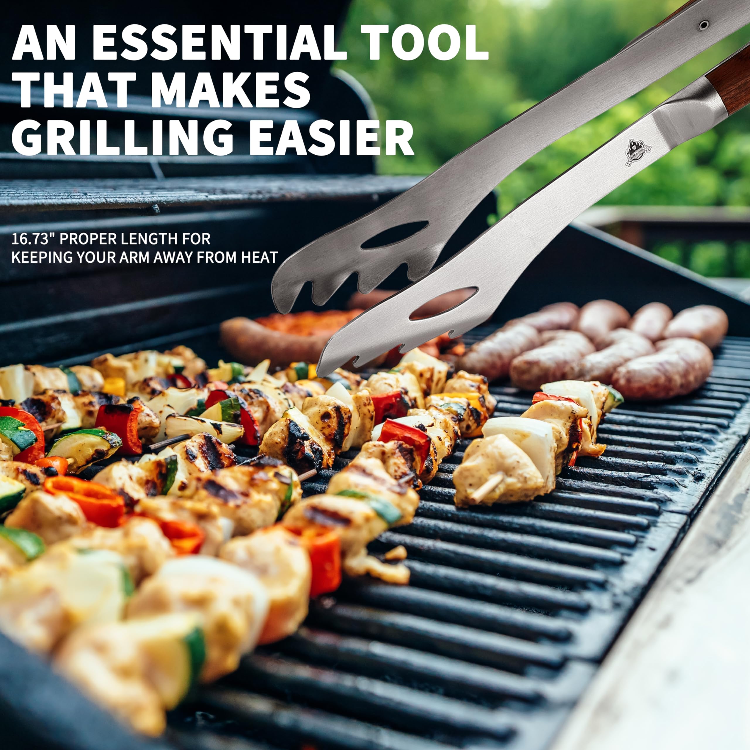 GRILLGEN Wytrzymałe szczypce do grilla z palisandru, długość 42 cm, szczypce do grilla premium do grillowania na zewnątrz, niezbędne akcesoria do grilla i grilla, najlepszy prezent