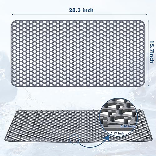 Miniatura 64 de Paquete de 2 tapetes de silicona para fregadero de 13.58 x 11.6 pulgadas, protectores para fregadero de cocina con drenaje central, rejilla Gris