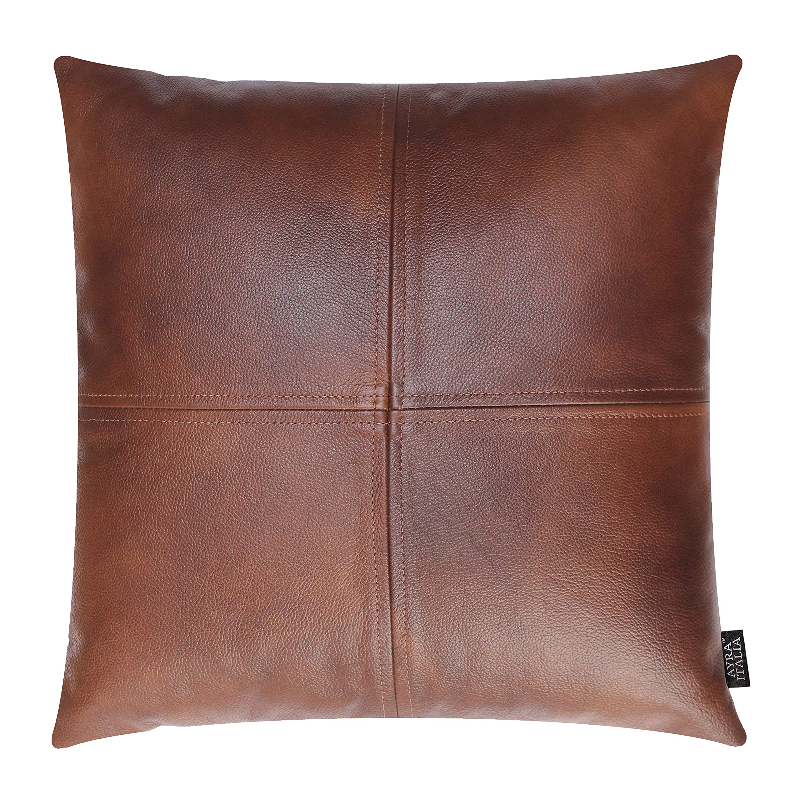 AYRA ITALIA™ Pack of 1 High Class Genuine Leather Cushion Cover Without Filler for Couch, Sofa, Bed, Indoor, Living Room & Bedroom 16 X 16 Inches Light Brown