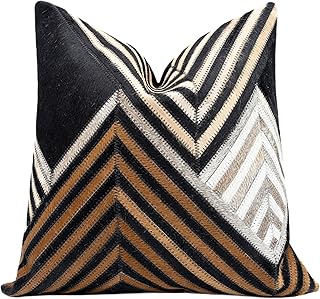 CANVELLO Genuine Cowhide Leather Decorative Throw Pillows - Handmade Pat...