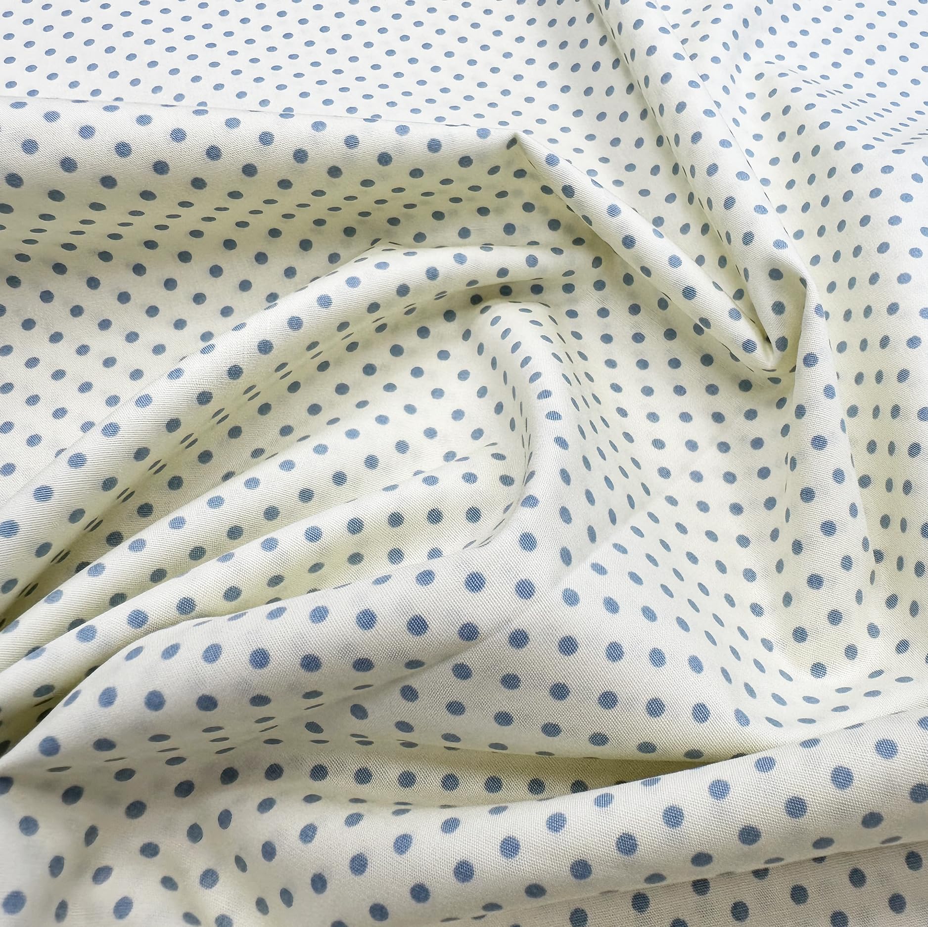 Cotton Fabric - Pale Blue Polka Dot Spots on Ivory - Craft Fabric Material