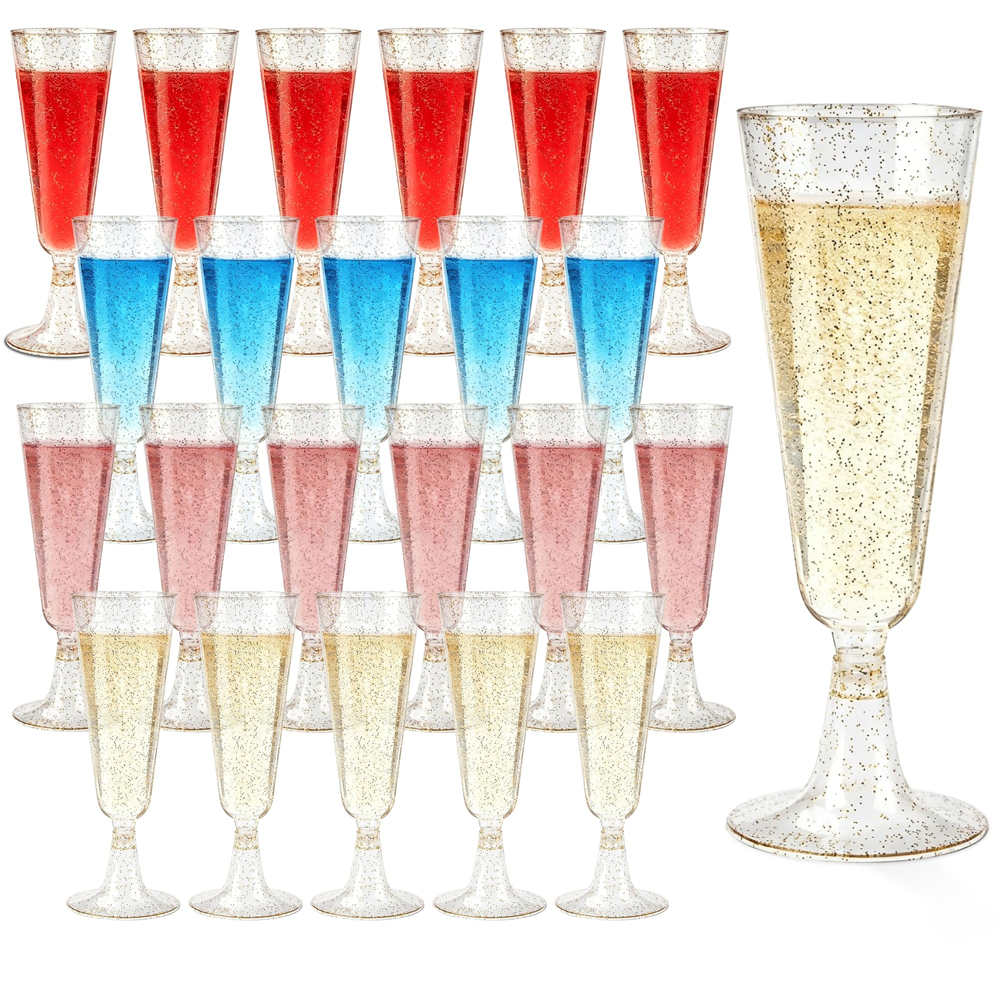 WYIPOLZI 50-Pack Gold Glitter Champagne Flutes, 150ml Plastic Disposable Champagne Glasses for Wedding, Party, Anniversary Celebration