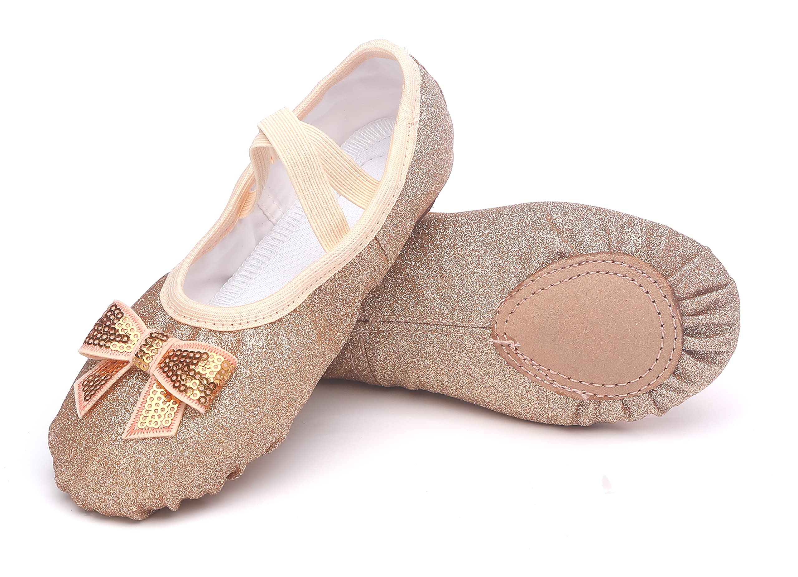 Girls Ballet Shoes Glitter Split-Sole Dance Slippers Toddler Kid Practice Shoes Flats Soft Lightweight with Elastic Laces for Performance Gymnastics Yoga
