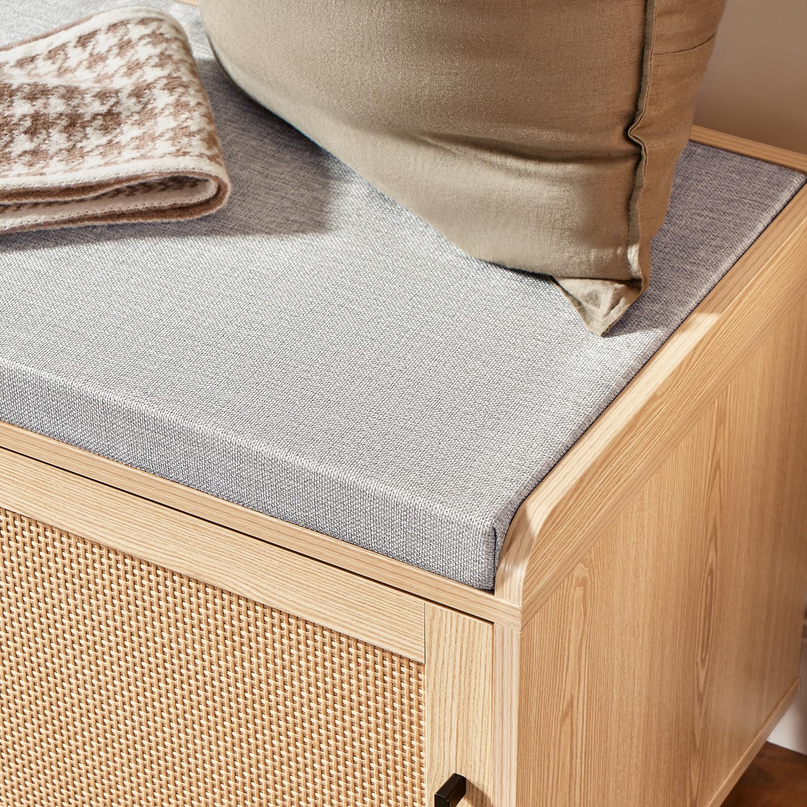 SoBuy Panca Scarpiera con 2 porte scorrevoli naturale e grigio 110x40x49cm FSR154-N