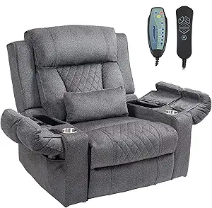 FUNECORP Big Man Power Lay Flat Lift Chair Oversized Recliner with Heat, Vibration, and USB Charging