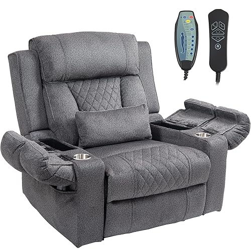Big Man Power Lay Flat Lift Chair Oversized Recliner Dual Motor Heat Vibration for Elderly, Overstuffed Electric 28" Extra Wide Recliners with Flip Arm Storage Cup Holders,USB Type C Charging