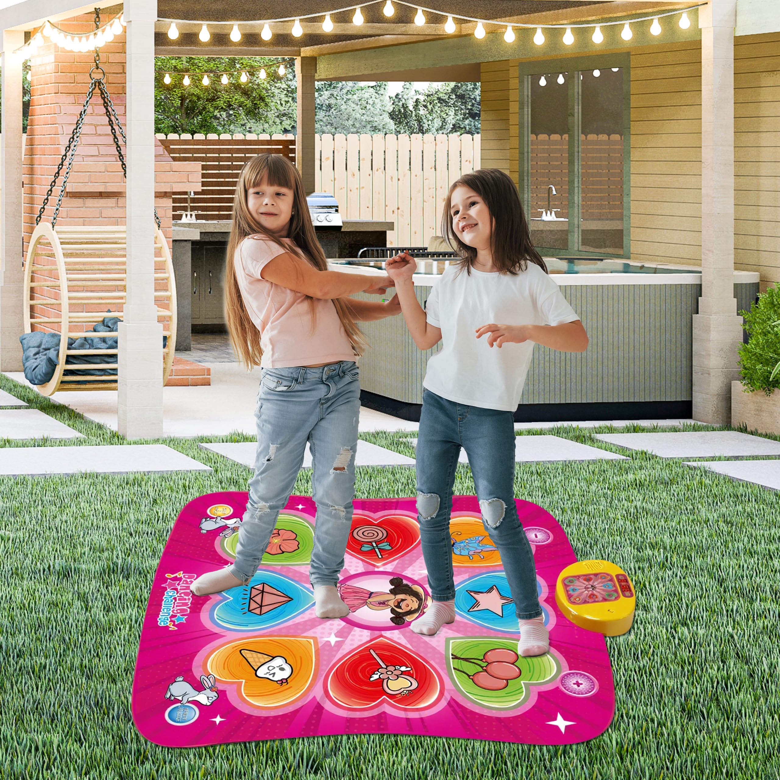 Tapete de baile para niños y niñas de más de 3 años, tapete de juego de baile de regalo para niños, almohadilla de baile con luz LED, volumen ajustable, música integrada, 3 niveles de desafío 6