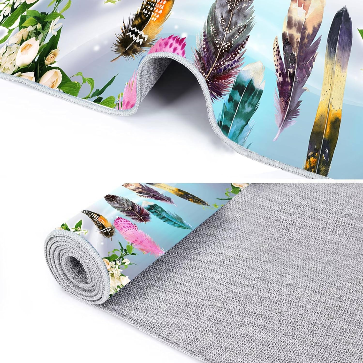 RUGROOMRosette Hallway Rug 2x4ft Indoor Runner Rugs Colourful Feather Rosette Pattern Washable Rugs Durable Non-Slip Rug Gradient Hallway Carpet Entrance Mat Balcony Floral Carpet