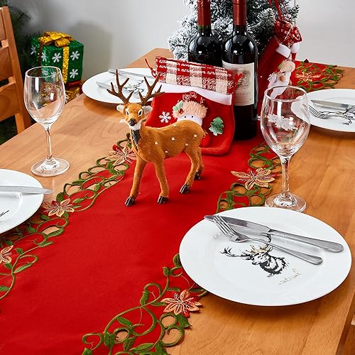 Miniatura 4 de Caminos de mesa bordados de Navidad con hojas verdes para decoraciones de Navidad, 15 x 87 pulgadas