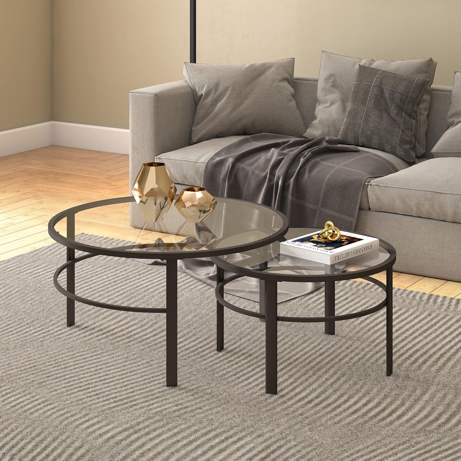 Henn&Hart Round Nested Coffee Table in Blackened Bronze, Coffee Table coffee tables for living room, studio apartment essentials, 36" Wide Coffee Table Blackened Bronze