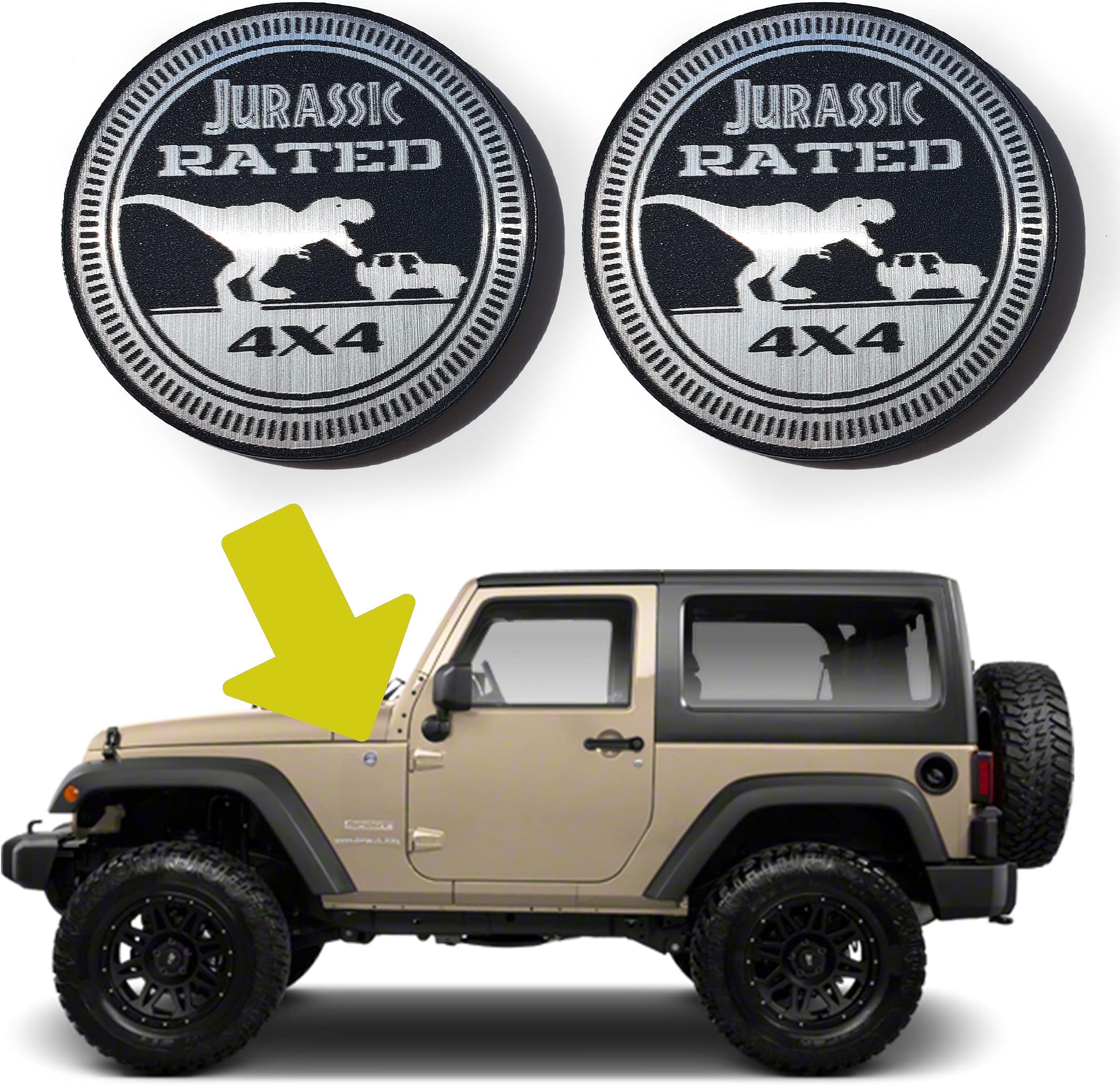 Custom Emblem for Jurassic Rated Jeep Style Fender Badge, Matte Black