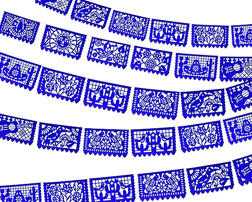 Cartel de papel picado azul mediano, suministros de fiesta, banderas mexicanas azul rey, guirnaldas de papel perfectas para cumpleaños, despedida de