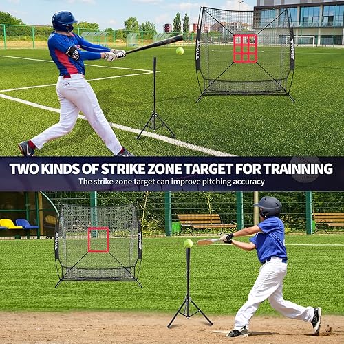 Miniatura 6 de BAGAIL Red de práctica de béisbol y sóftbol de 7 x 7 pies con marco de arco para bateo, golpeo, lanzamiento, equipo de entrenamiento de respaldo